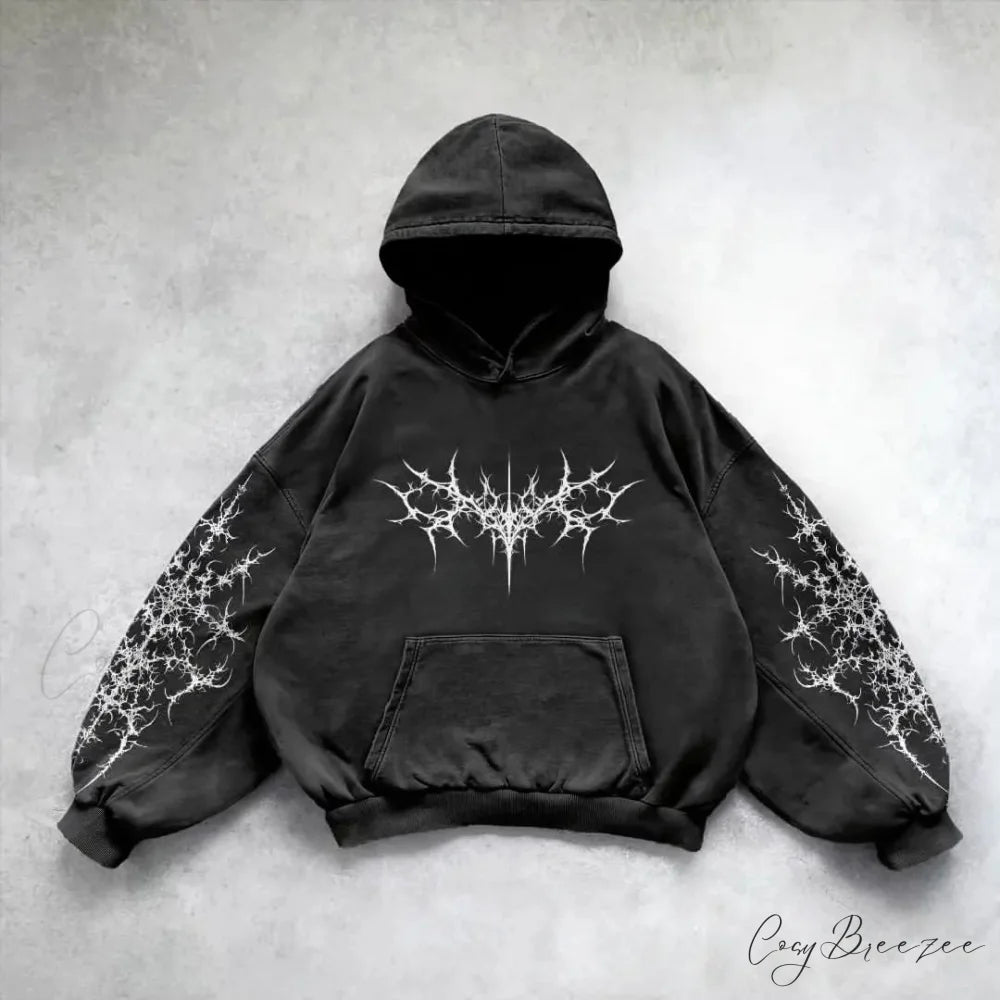 Vintage Punk Printed Relaxed Hoodie hoodies-241228