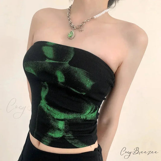 Vintage Punk Strapless Backless Basic Crop Top
