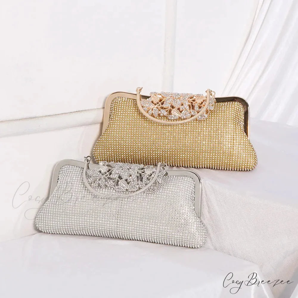 Vintage Rhinestone Flower Kiss Lock Clutch Bag clutchbag-250126