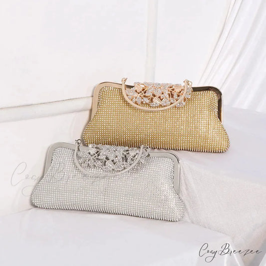 Vintage Rhinestone Flower Kiss Lock Clutch Bag clutchbag-250126