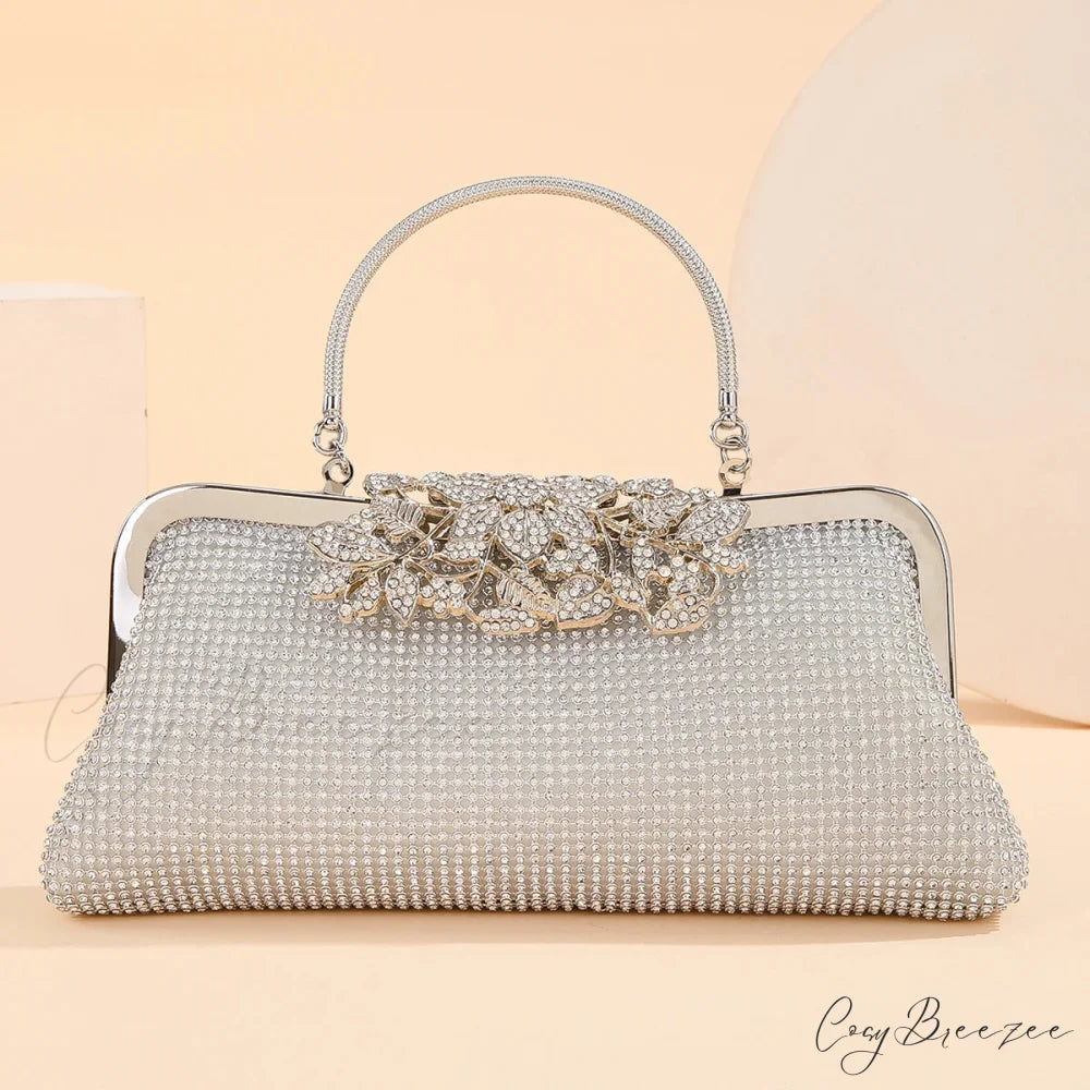 Vintage Rhinestone Flower Kiss Lock Clutch Bag clutchbag-250126