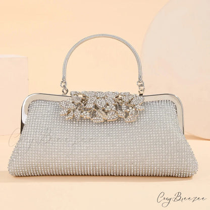 Vintage Rhinestone Flower Kiss Lock Clutch Bag clutchbag-250126