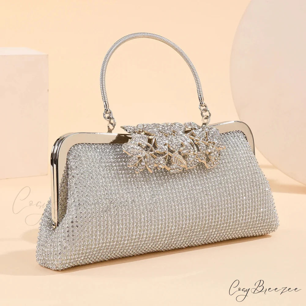 Vintage Rhinestone Flower Kiss Lock Clutch Bag clutchbag-250126