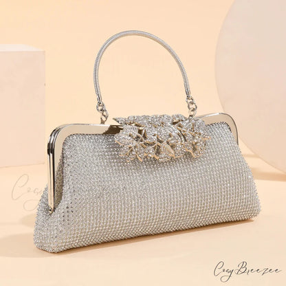 Vintage Rhinestone Flower Kiss Lock Clutch Bag clutchbag-250126