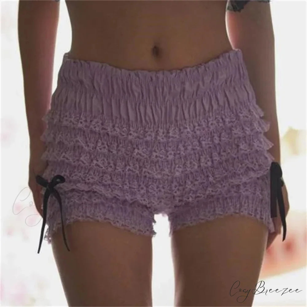 Vintage Ruffle Lace Bloomer Shorts PURPLE / S short-250223