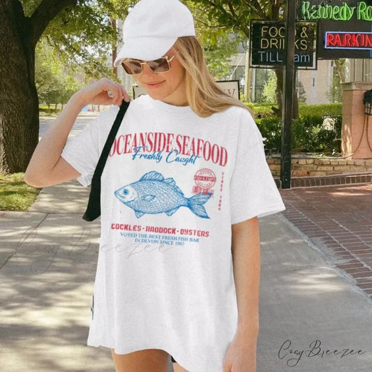 Vintage Seafood Grunge Style Tee WHITE / S t-shirt-250223