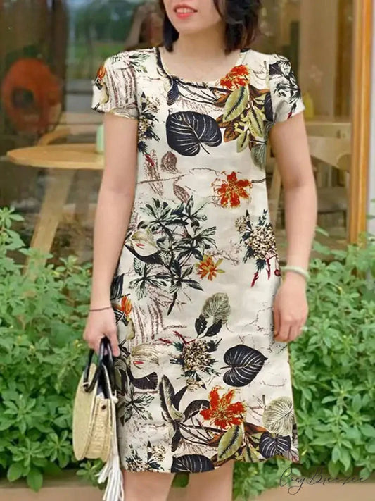 Vintage Short Sleeve Floral Holiday Dress oldfloraldress-250126