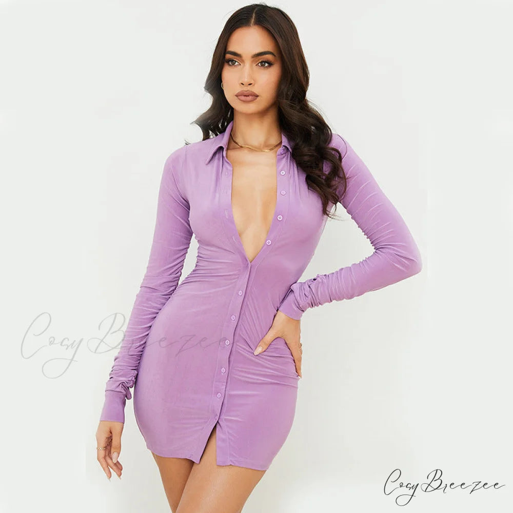 Vintage Single-breasted Mini Dress for Summer M / GRAY