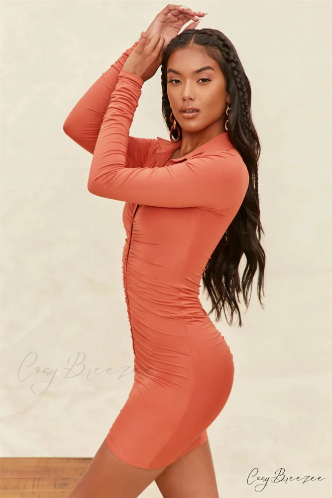 Vintage Single-breasted Mini Dress for Summer M / ORANGE