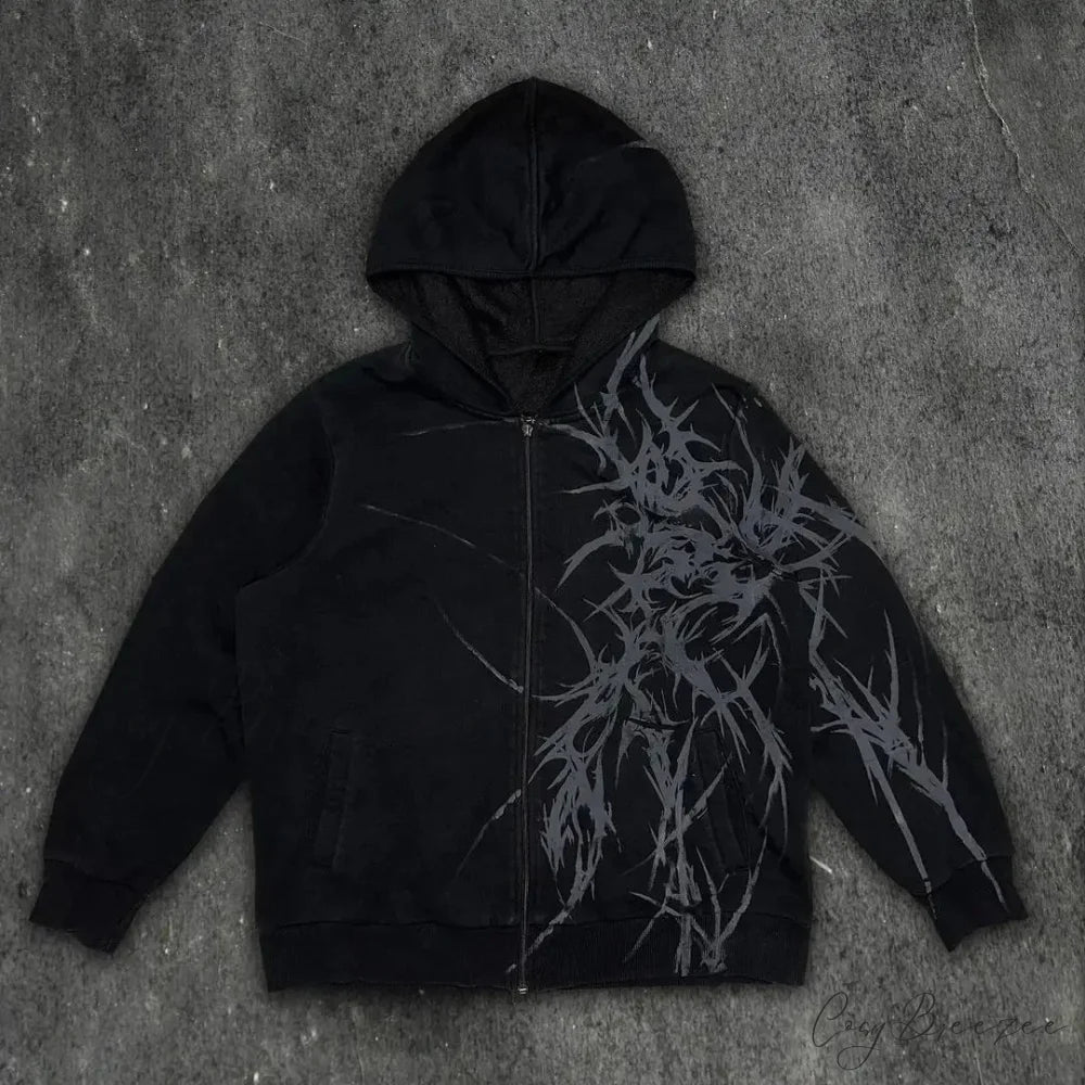 Vintage Skull Rose Print Hoodie black 1 / S hoodies-241228