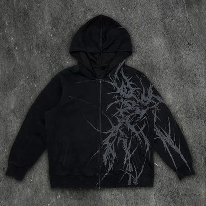 Vintage Skull Rose Print Hoodie black 1 / S hoodies-241228