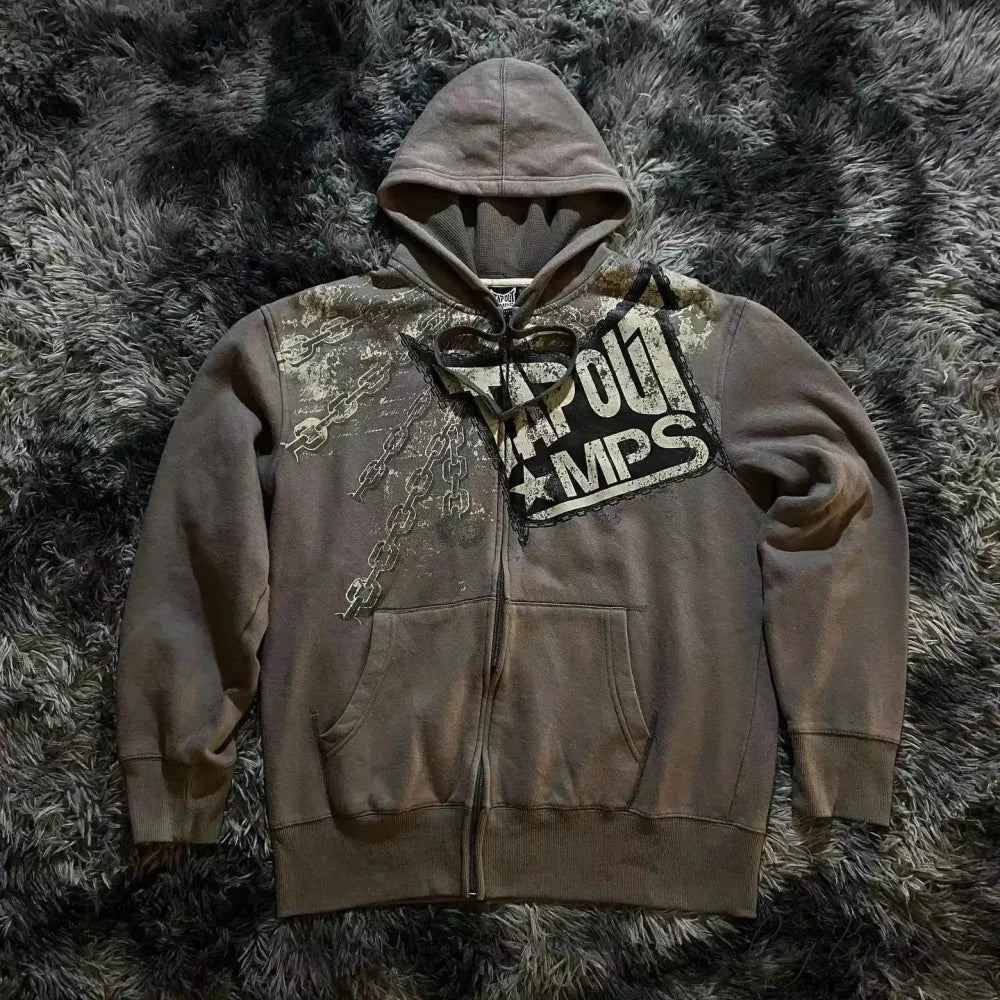 Vintage Skull Rose Print Hoodie black 10 / S hoodies-241228