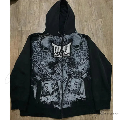 Vintage Skull Rose Print Hoodie black 12 / S hoodies-241228
