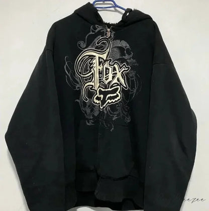 Vintage Skull Rose Print Hoodie black 18 / S hoodies-241228