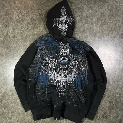 Vintage Skull Rose Print Hoodie black 9 / S hoodies-241228