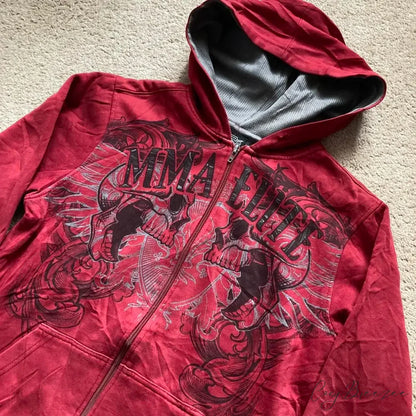 Vintage Skull Wing Zip-Up Hoodie hoodies-241228