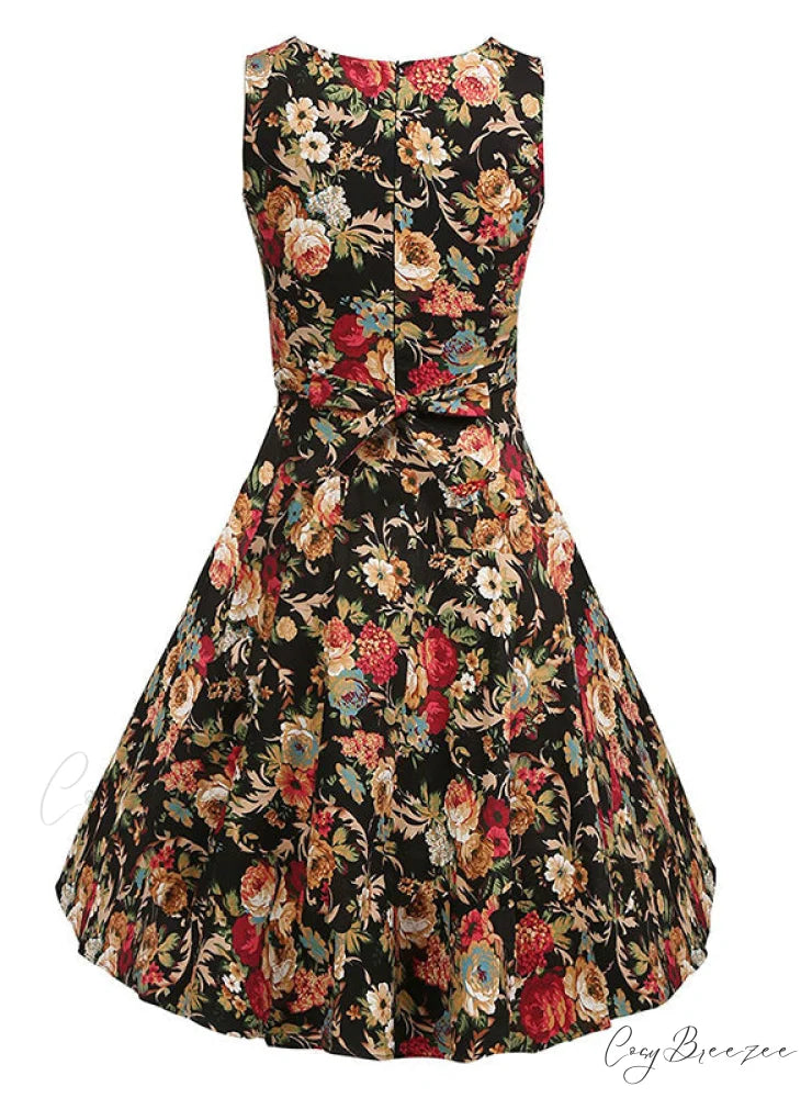 Vintage Sleeveless Tunic Dress with Belt - Elegant Rockabilly Party Dresses L / Black