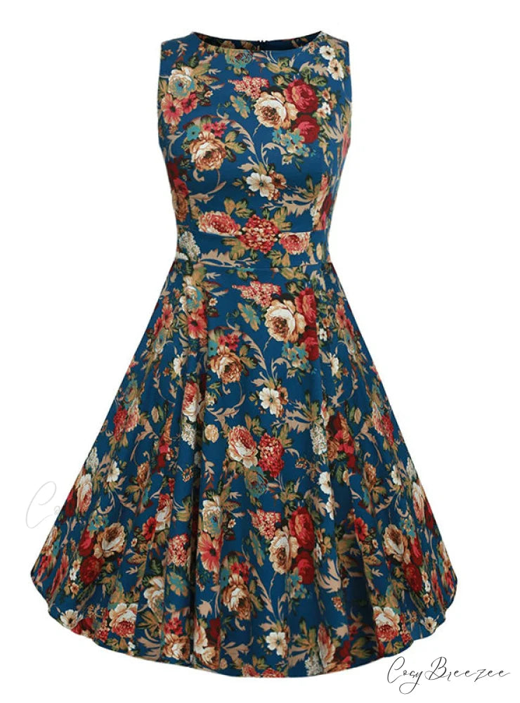 Vintage Sleeveless Tunic Dress with Belt - Elegant Rockabilly Party Dresses S / Black