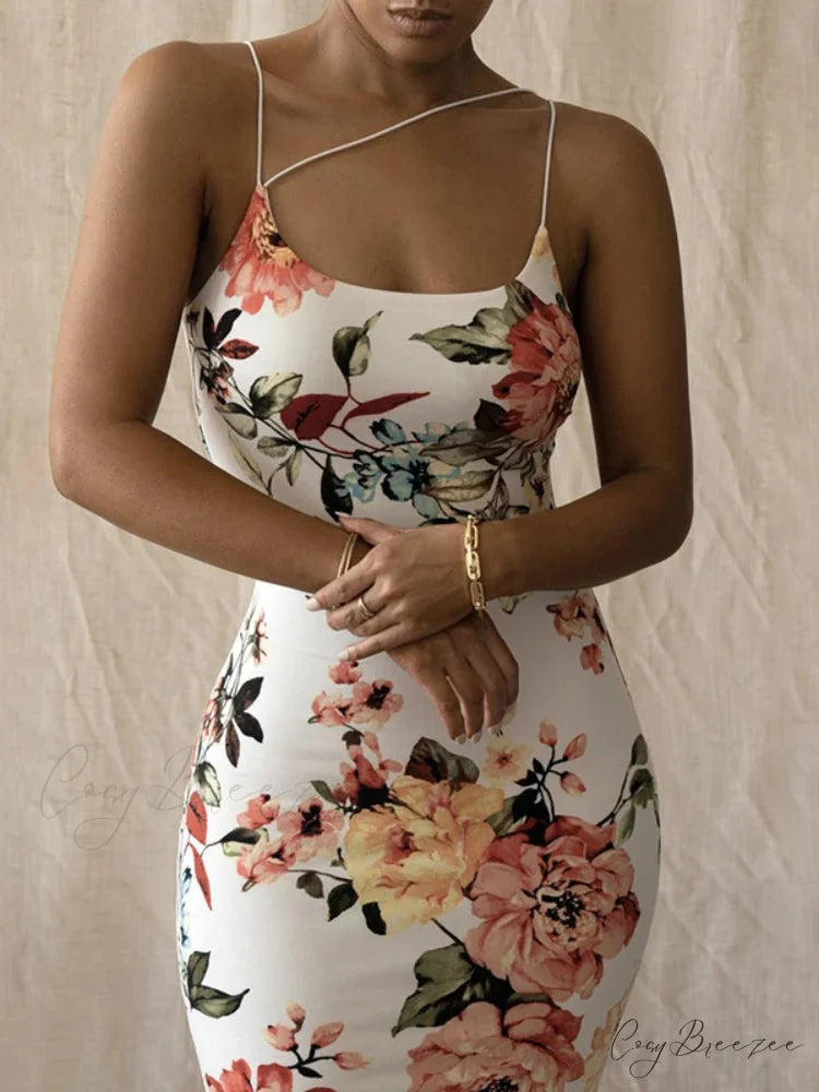 Vintage Slim Bodycon Spaghetti Strap Maxi Floral Dress floraldress-250126