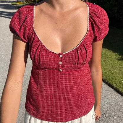 Vintage Square Collar Milkmaid Crop Top A / S croptop-250126