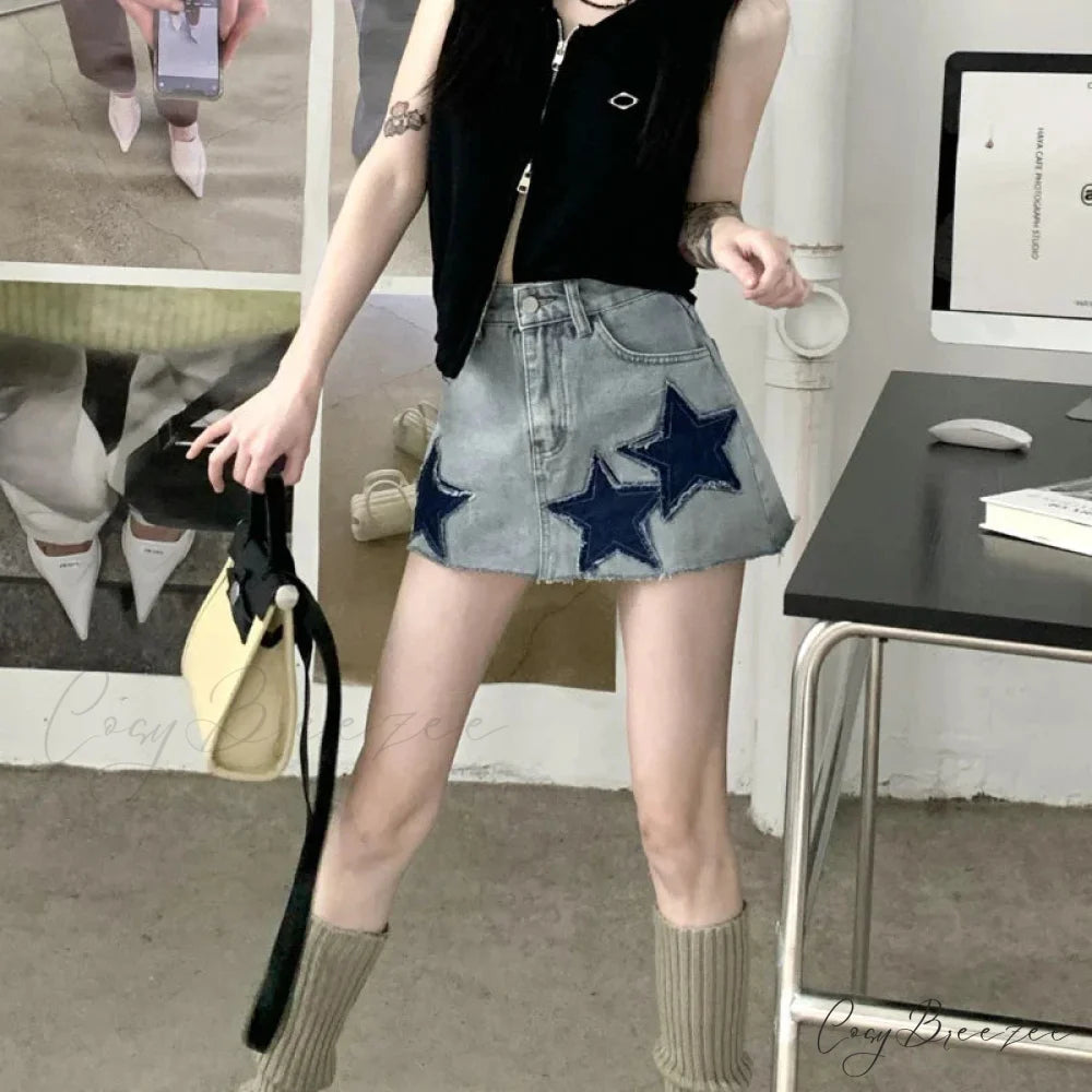 Vintage Stars Retro Y2K Harajuku A-line Korean Skirt
