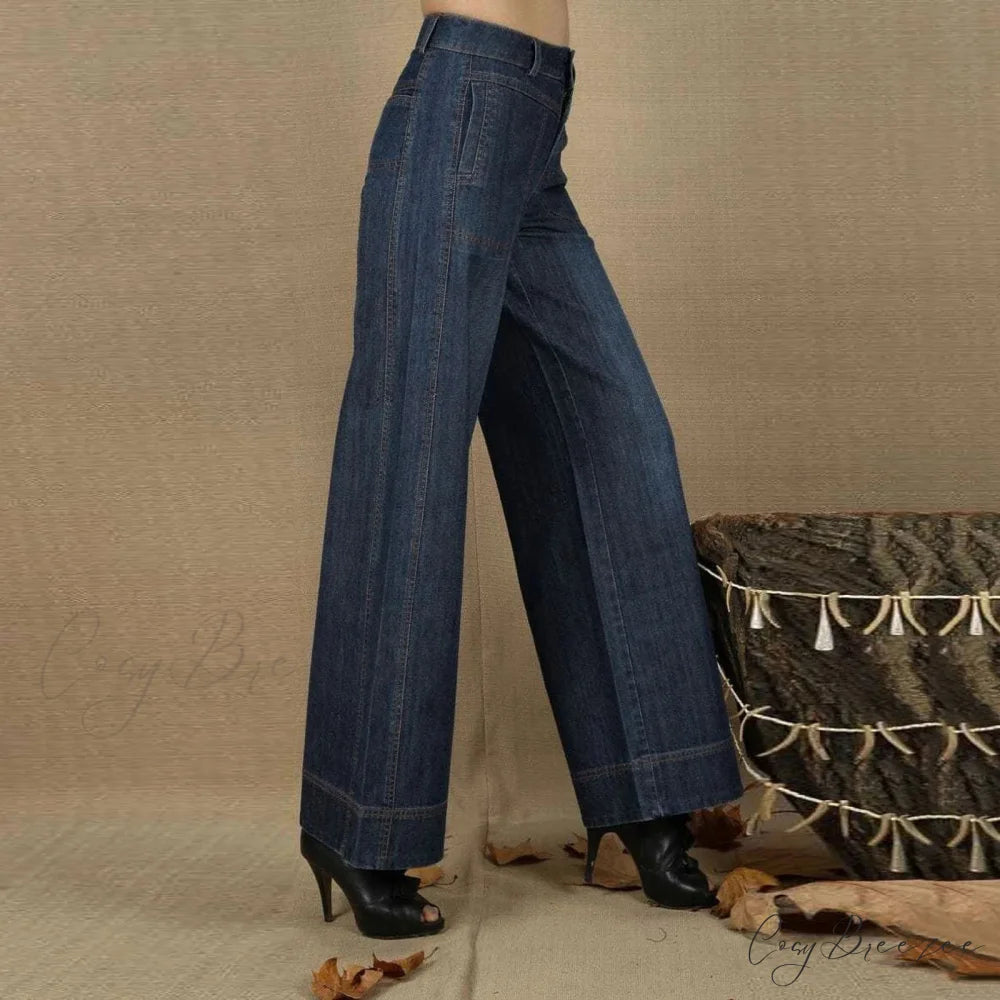 Vintage Straight Leg Seam Front Wide Leg Jeans