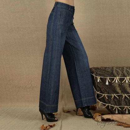 Vintage Straight Leg Seam Front Wide Leg Jeans