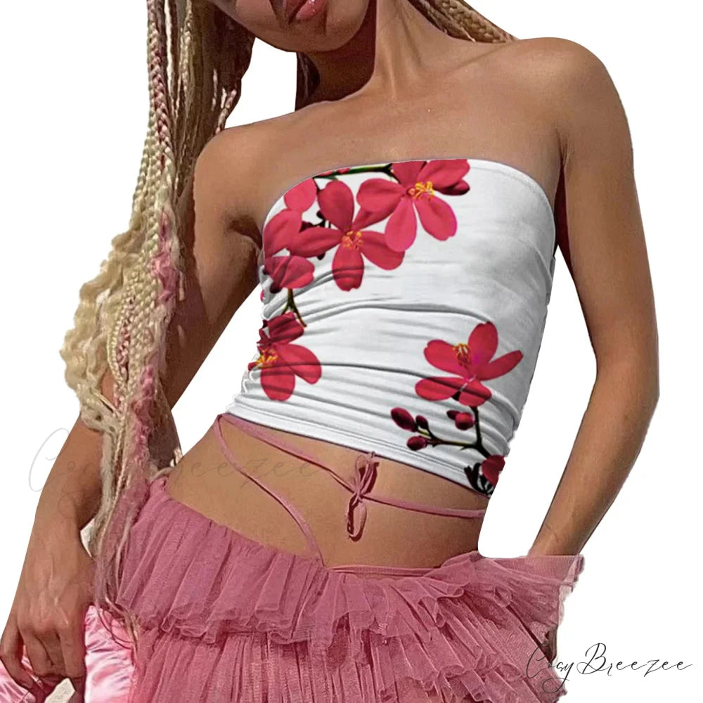 Vintage Strapless Fitted Crop Top croptop-250223