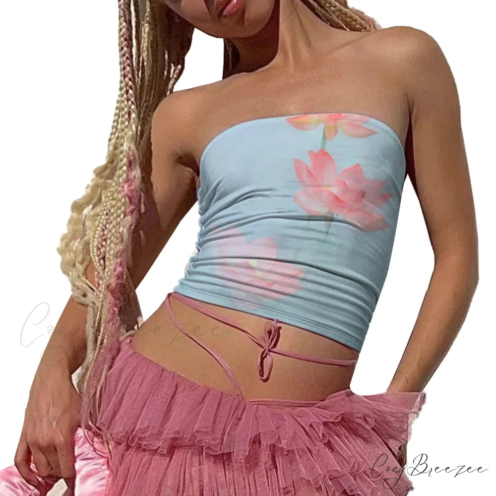 Vintage Strapless Fitted Crop Top croptop-250223