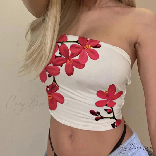 Vintage Strapless Fitted Crop Top white 1 / S croptop-250223