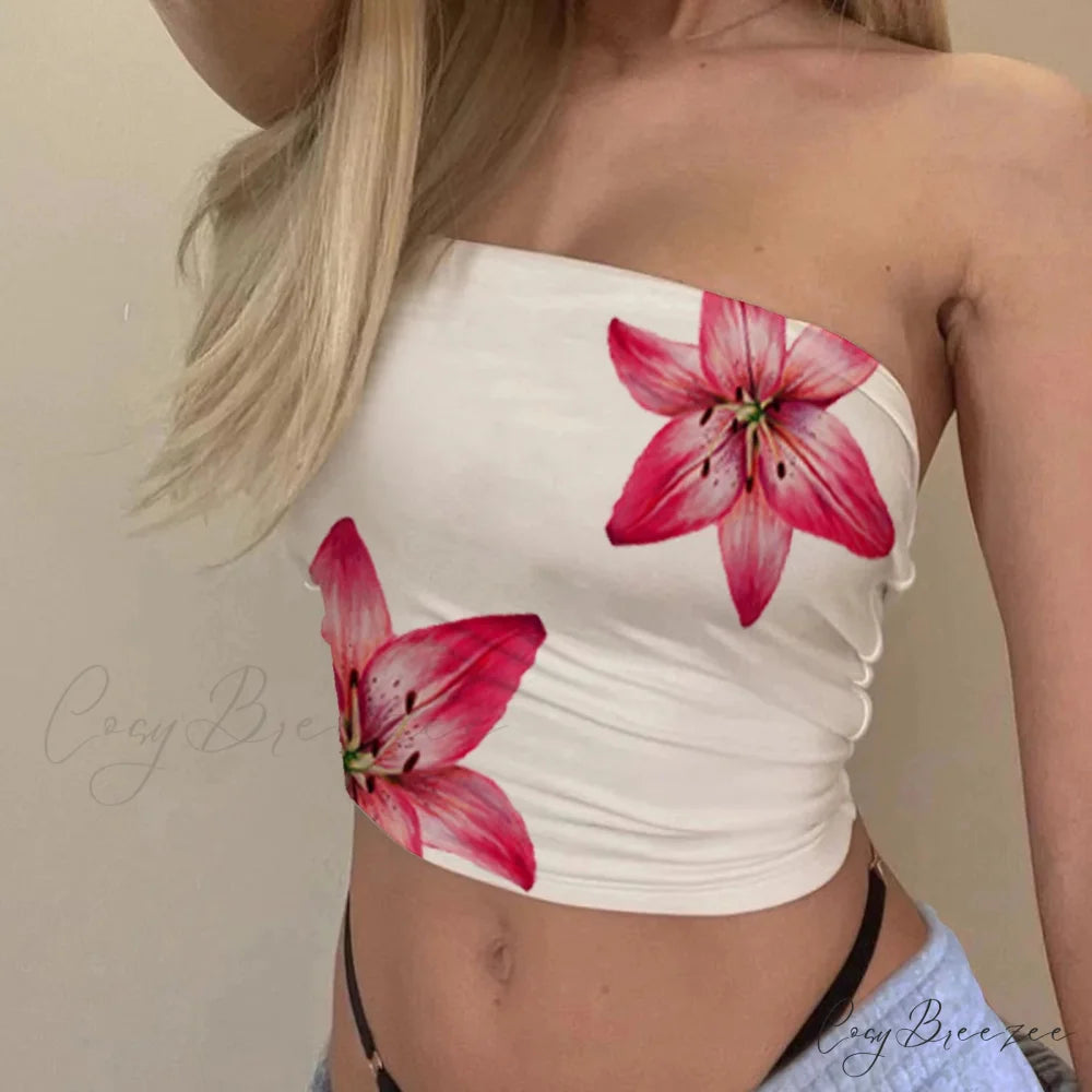 Vintage Strapless Fitted Crop Top white 2 / S croptop-250223