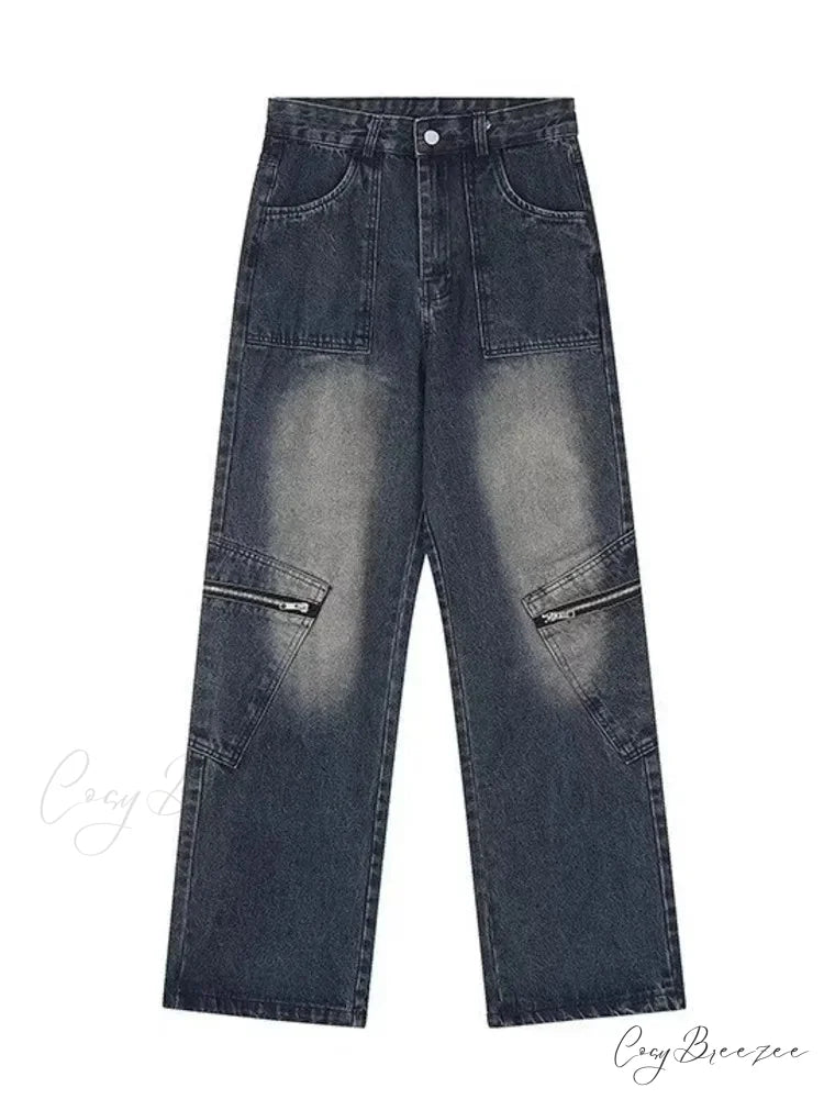 Vintage Street Deconstructed Yellow Mud Dyed Old Loose Wide Leg Women’s Jean Blue / S