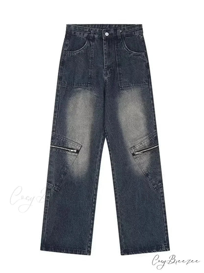 Vintage Street Deconstructed Yellow Mud Dyed Old Loose Wide Leg Women’s Jean Blue / S