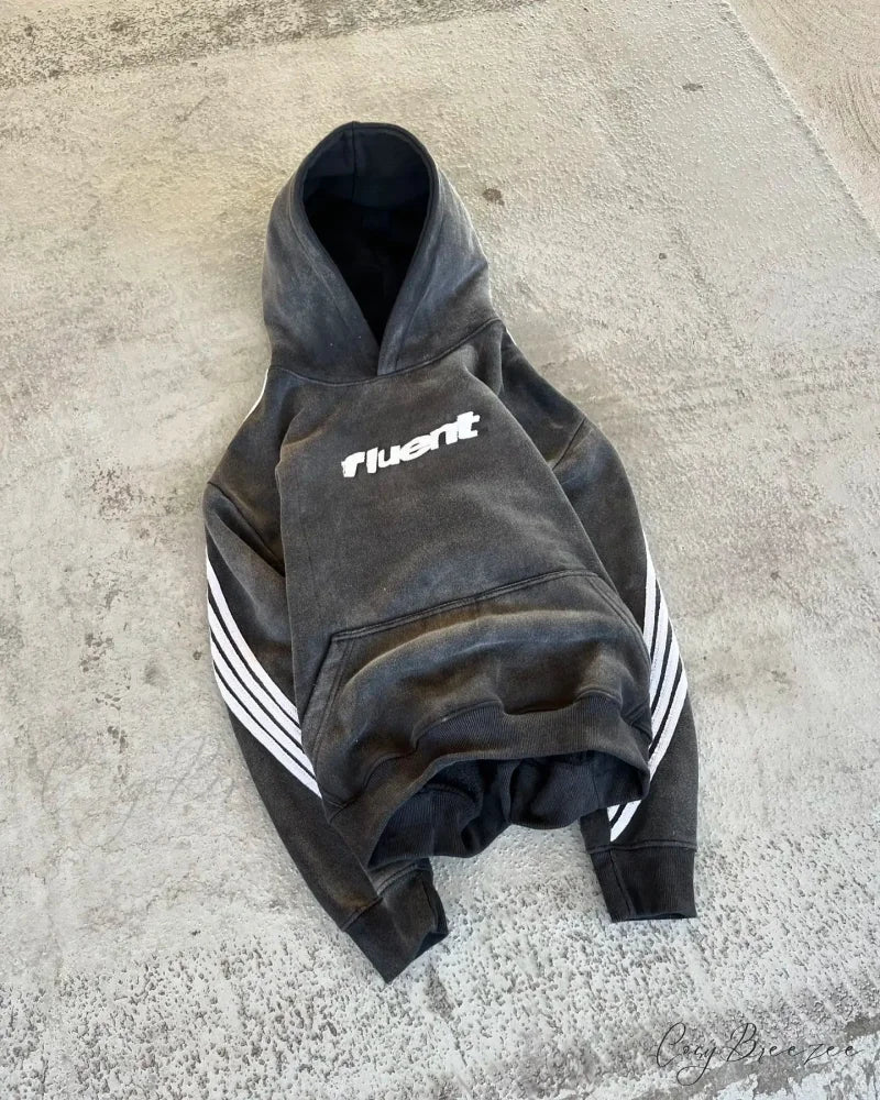 Vintage Stripe Graphic Pullover Hoodie grey / M hoodies-241228