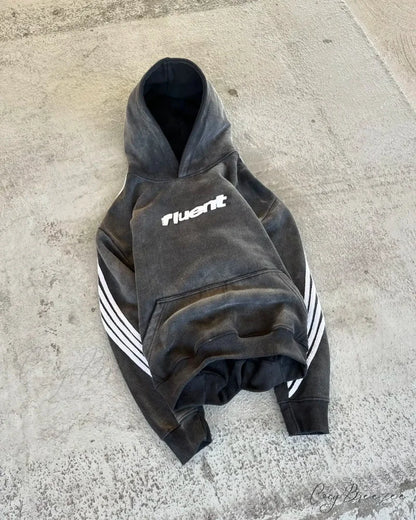 Vintage Stripe Graphic Pullover Hoodie grey / M hoodies-241228