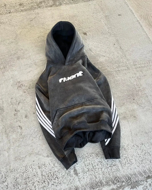 Vintage Stripe Graphic Pullover Hoodie grey / M hoodies-241228