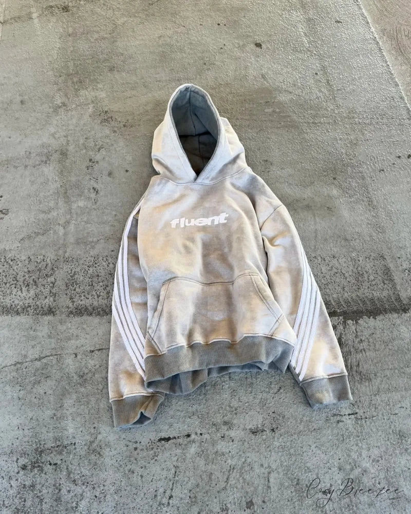 Vintage Stripe Graphic Pullover Hoodie white / M hoodies-241228