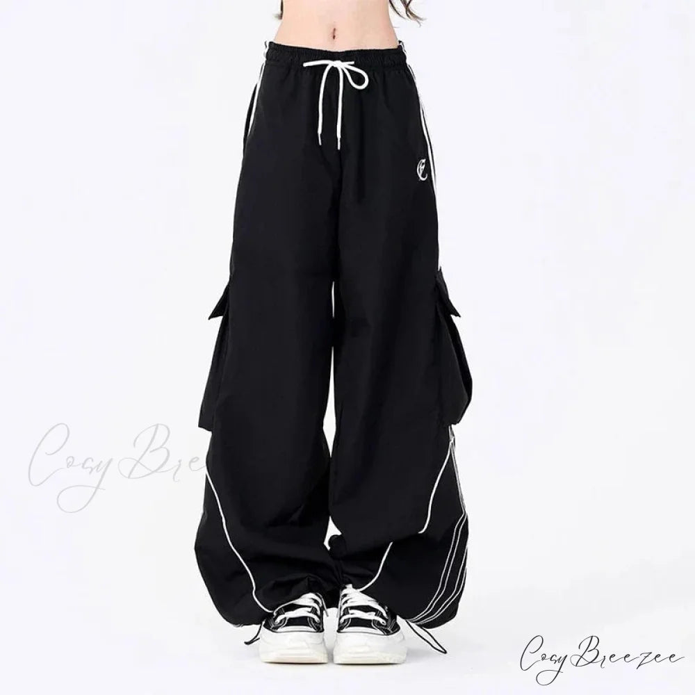 Vintage Stripe Hip Hop Cargo Pants Black / S pants-241228
