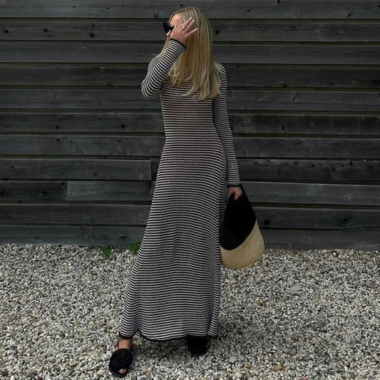 Vintage Striped Tie Beachwear Maxi Dress