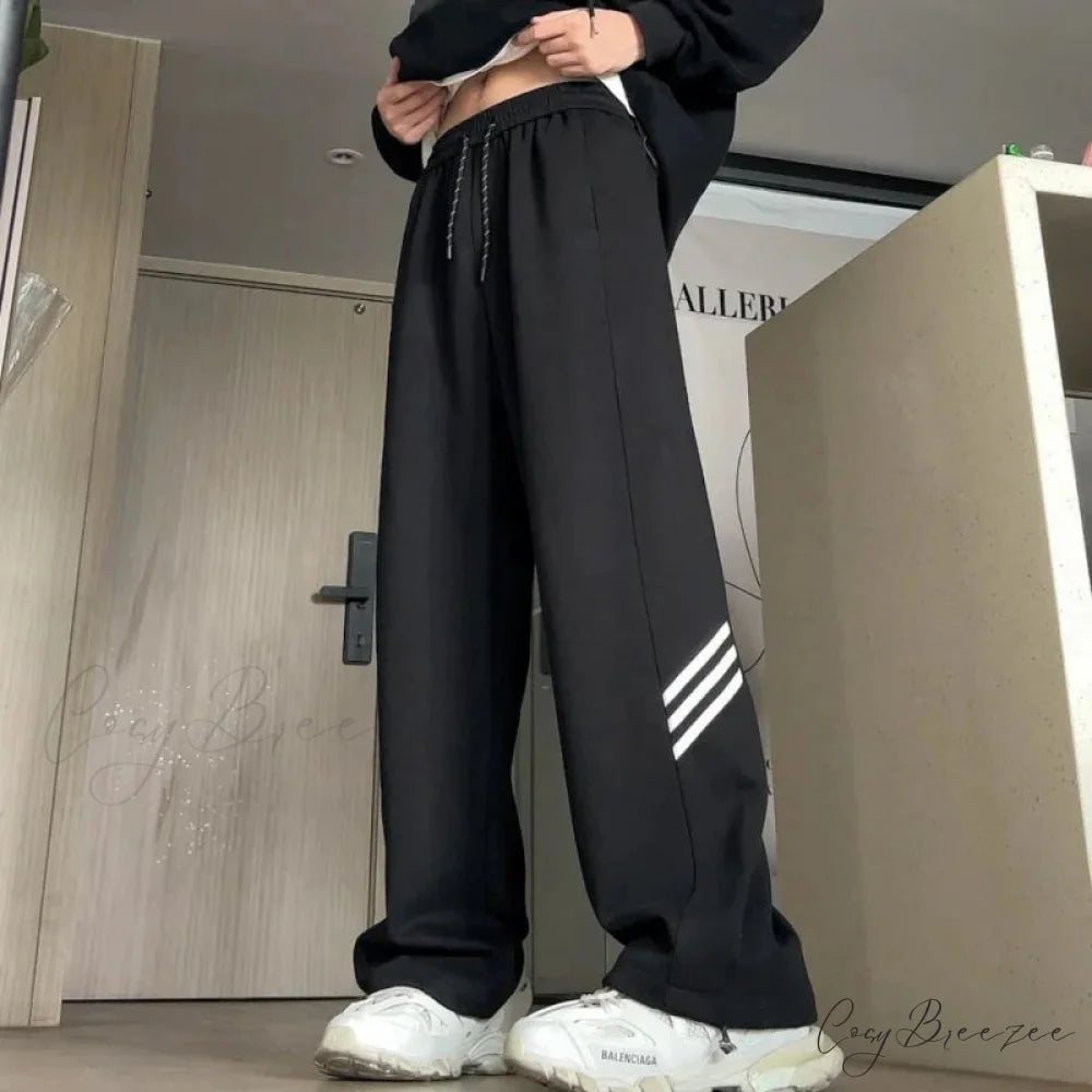 Vintage Stripes Loose Relaxed Pants Black / S (35-48KG) pants-241228