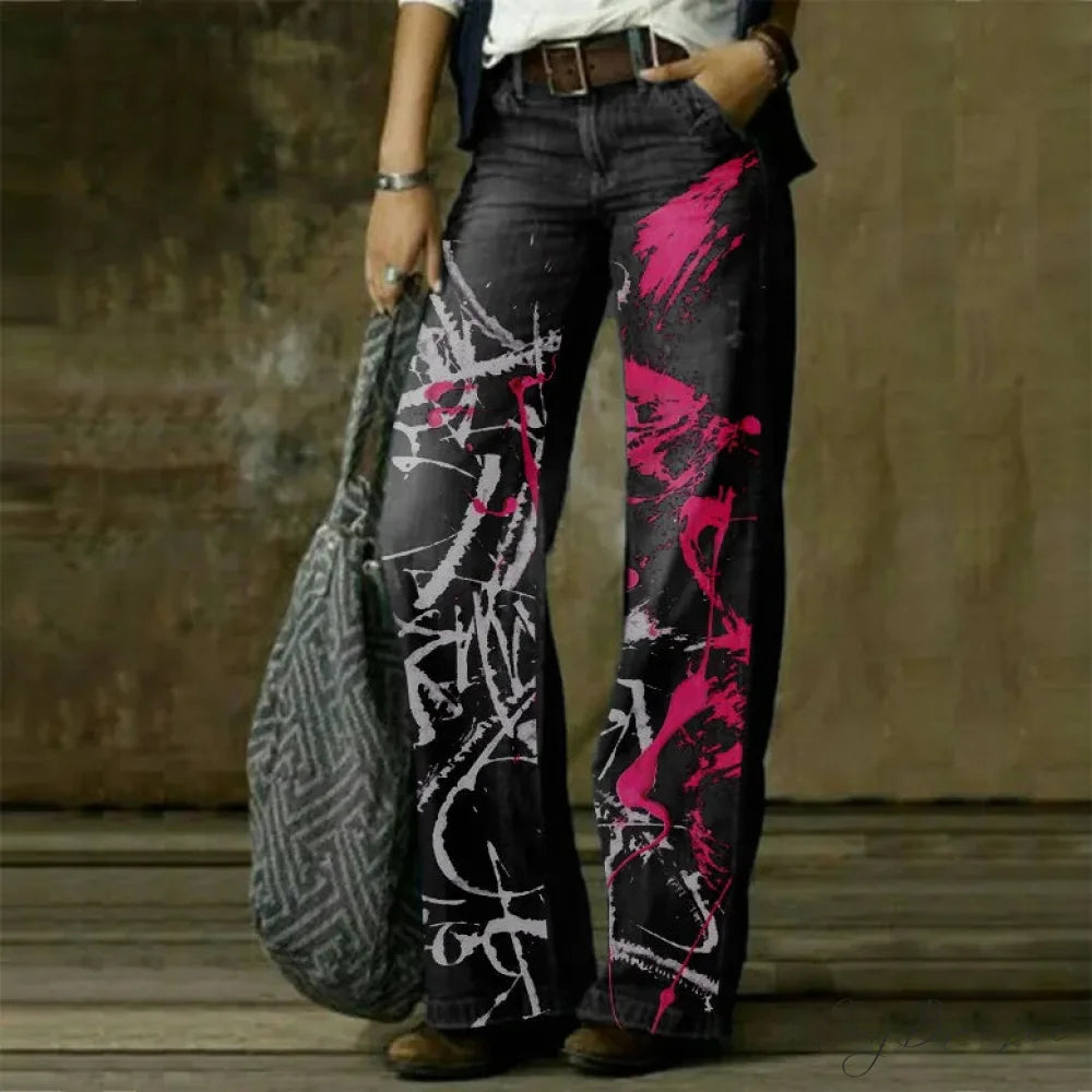 Vintage Style Loose Wide Leg Harajuku Streetwear Straight Denim Fashionable Jean BLACK / S