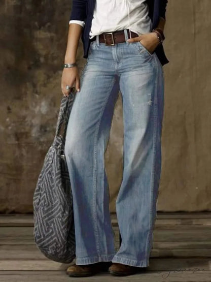 Vintage Style Loose Wide Leg Harajuku Streetwear Straight Denim Fashionable Jean Light blue / S