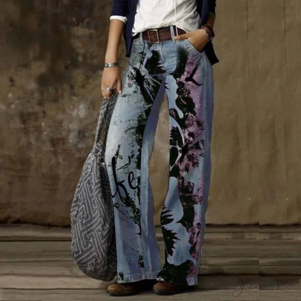 Vintage Style Loose Wide Leg Harajuku Streetwear Straight Denim Fashionable Jean Light Blue / S