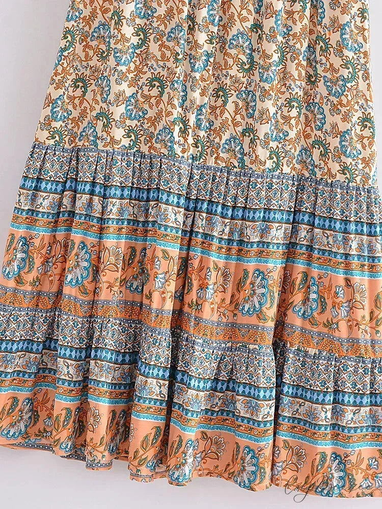 Vintage Summer Floral Print Beach Bohemian Maxi A-Line Skirt skirt-250126