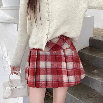 Vintage Sweet Korean Cute Kawaii Stylish Autumn Winter Trendy Mini Skirt