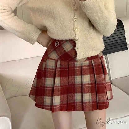 Vintage Sweet Korean Cute Kawaii Stylish Autumn Winter Trendy Mini Skirt