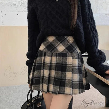 Vintage Sweet Korean Cute Kawaii Stylish Autumn Winter Trendy Mini Skirt