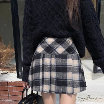 Vintage Sweet Korean Cute Kawaii Stylish Autumn Winter Trendy Mini Skirt