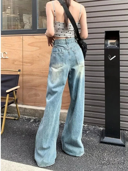Vintage Torn High-Waisted Slimming Loose-Fitting Long Women’s Jean