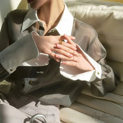 Vintage Transparent Extended Sleeve Sun-Proof Shirt blouse-250223